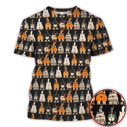 Funny Halloween Cat Butts in Skeleton Ghost and Pumpkin Costumes Nurse Scrub Top | NurseDailyLife