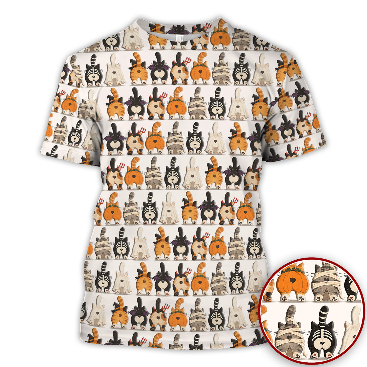 Funny Halloween Cat Butts in Skeleton Ghost and Pumpkin Costumes Nurse Scrub Top | NurseDailyLife