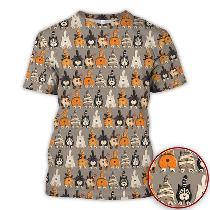 Funny Halloween Cat Butts in Skeleton Ghost and Pumpkin Costumes Nurse Scrub Top | NurseDailyLife