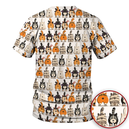 Funny Halloween Cat Butts in Skeleton Ghost and Pumpkin Costumes Nurse Scrub Top | NurseDailyLife