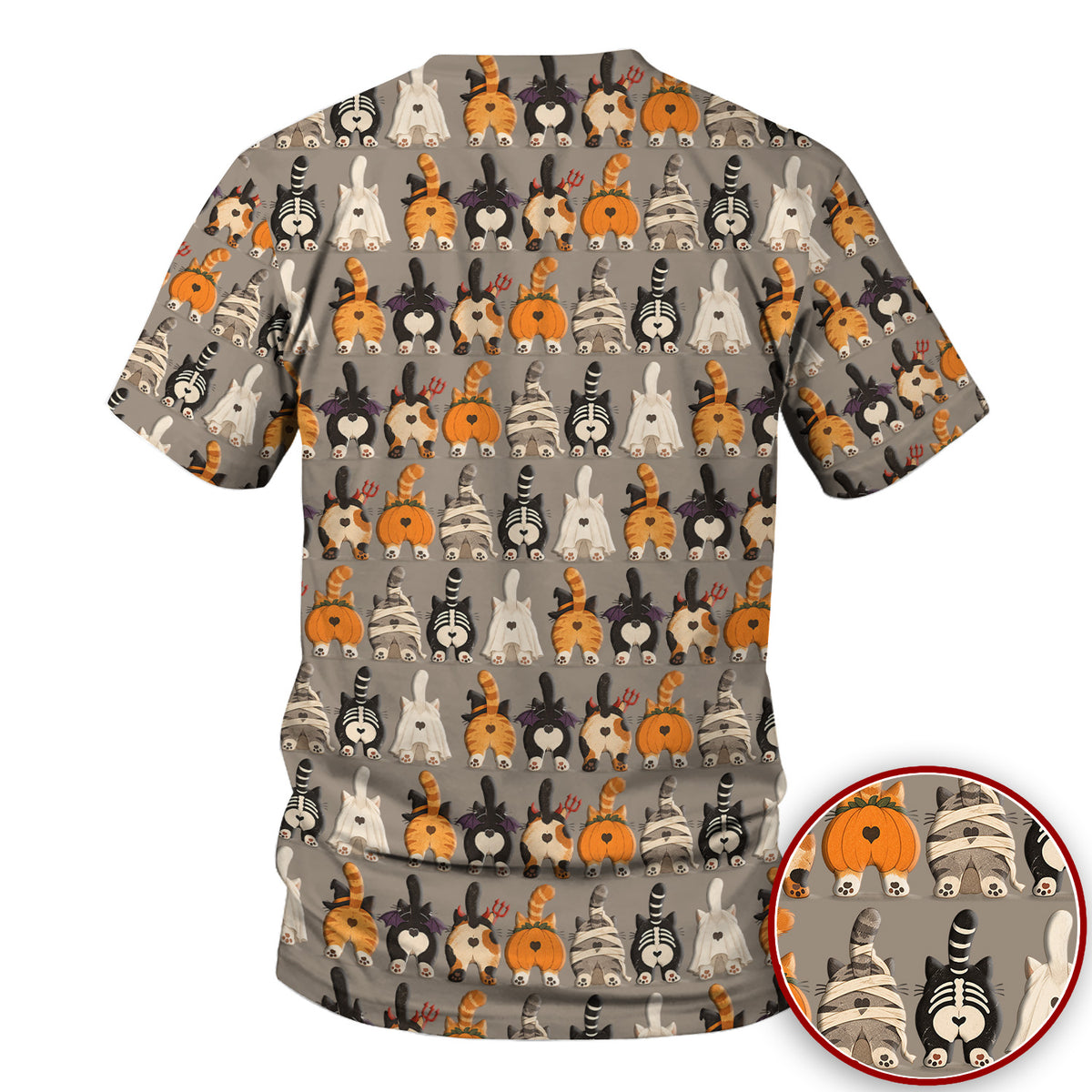 Funny Halloween Cat Butts in Skeleton Ghost and Pumpkin Costumes Nurse Scrub Top | NurseDailyLife