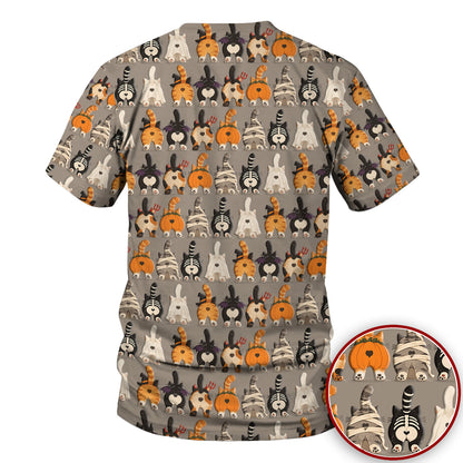 Funny Halloween Cat Butts in Skeleton Ghost and Pumpkin Costumes Nurse Scrub Top | NurseDailyLife