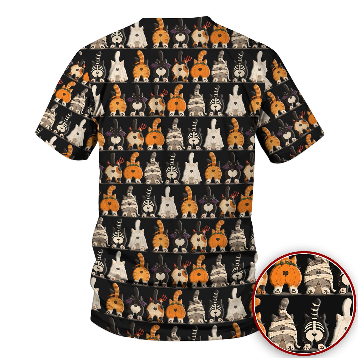 Funny Halloween Cat Butts in Skeleton Ghost and Pumpkin Costumes Nurse Scrub Top | NurseDailyLife