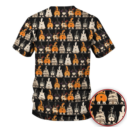 Funny Halloween Cat Butts in Skeleton Ghost and Pumpkin Costumes Nurse Scrub Top | NurseDailyLife