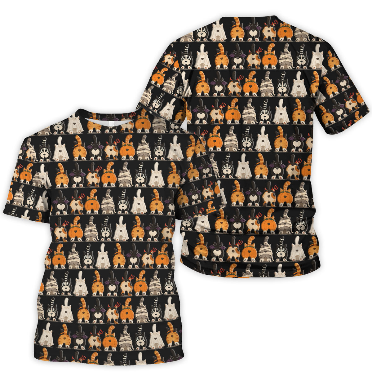 Funny Halloween Cat Butts in Skeleton Ghost and Pumpkin Costumes Nurse Scrub Top | NurseDailyLife