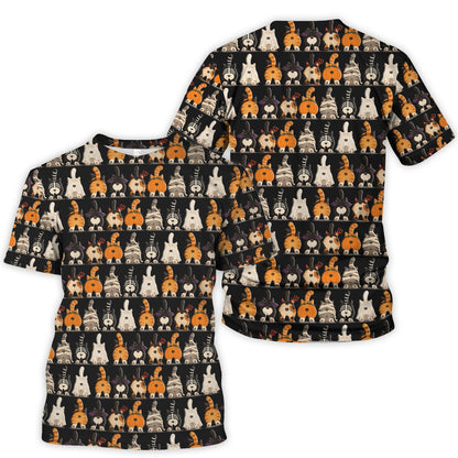Funny Halloween Cat Butts in Skeleton Ghost and Pumpkin Costumes Nurse Scrub Top | NurseDailyLife
