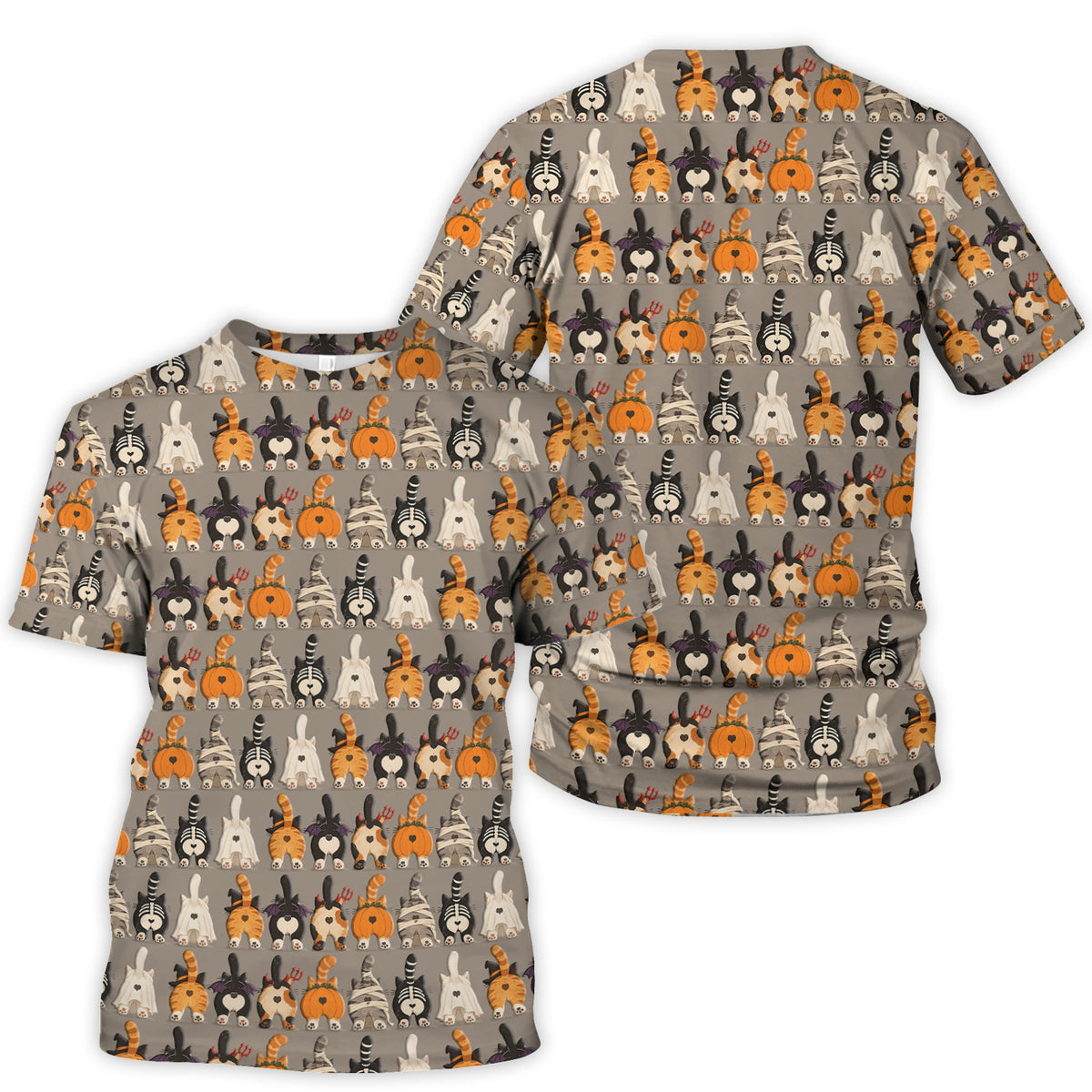 Funny Halloween Cat Butts in Skeleton Ghost and Pumpkin Costumes Nurse Scrub Top | NurseDailyLife