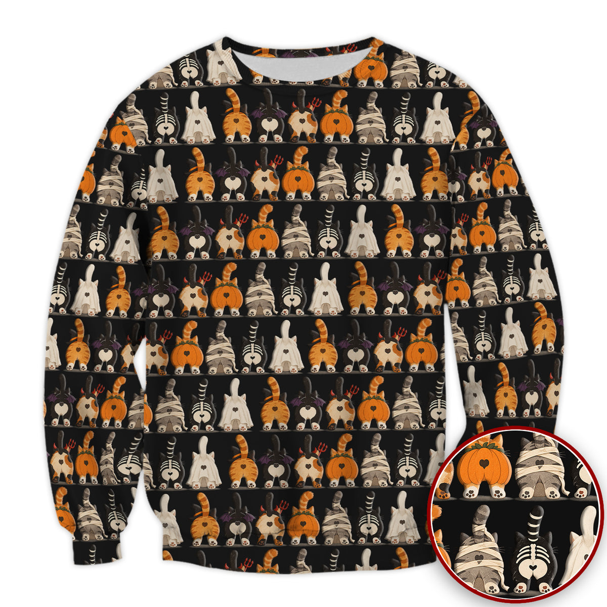 Funny Halloween Cat Butts in Skeleton Ghost and Pumpkin Costumes Nurse Scrub Top | NurseDailyLife