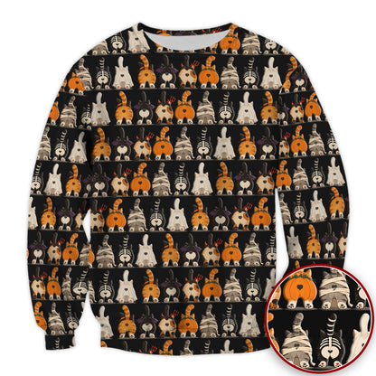 Funny Halloween Cat Butts in Skeleton Ghost and Pumpkin Costumes Nurse Scrub Top | NurseDailyLife