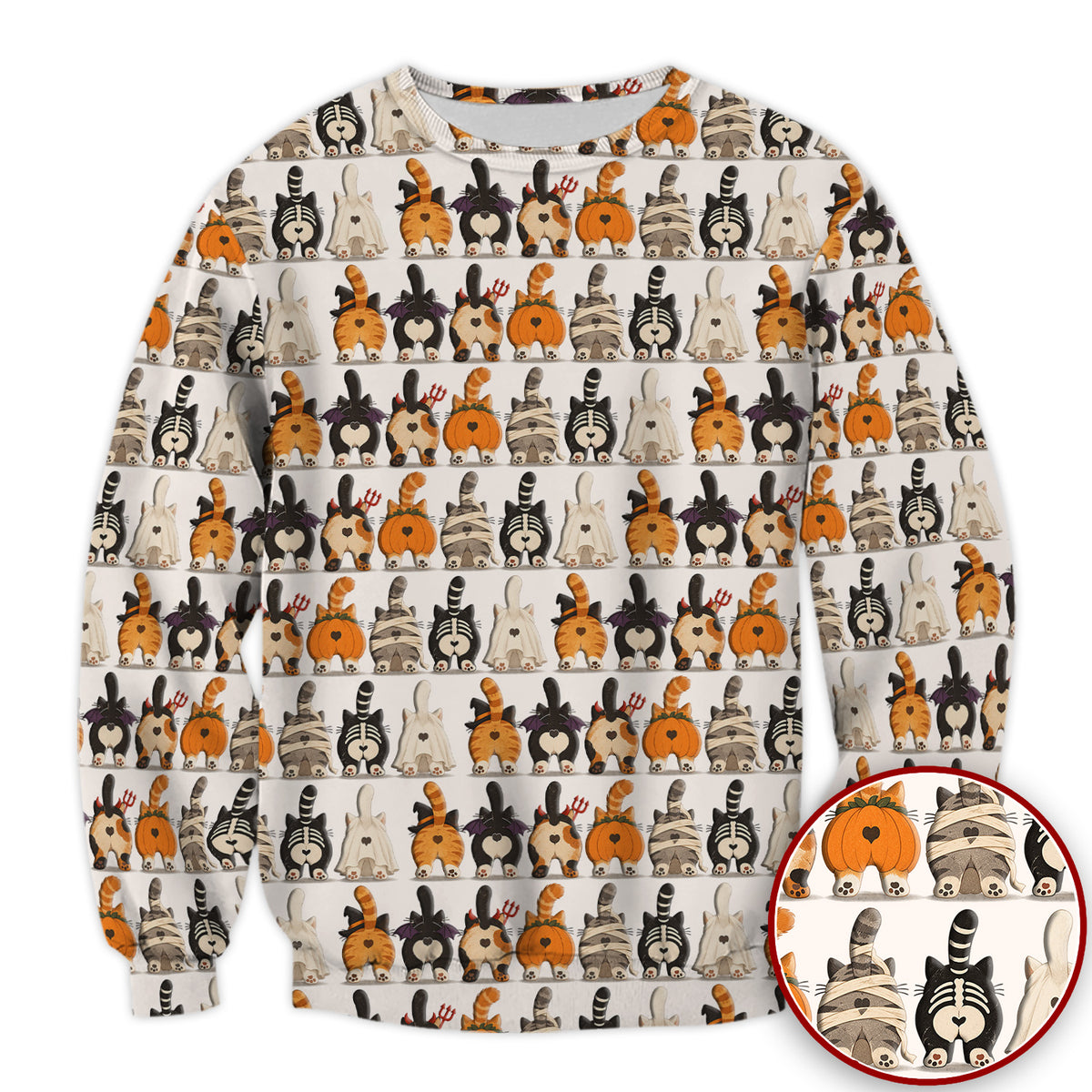 Funny Halloween Cat Butts in Skeleton Ghost and Pumpkin Costumes Nurse Scrub Top | NurseDailyLife