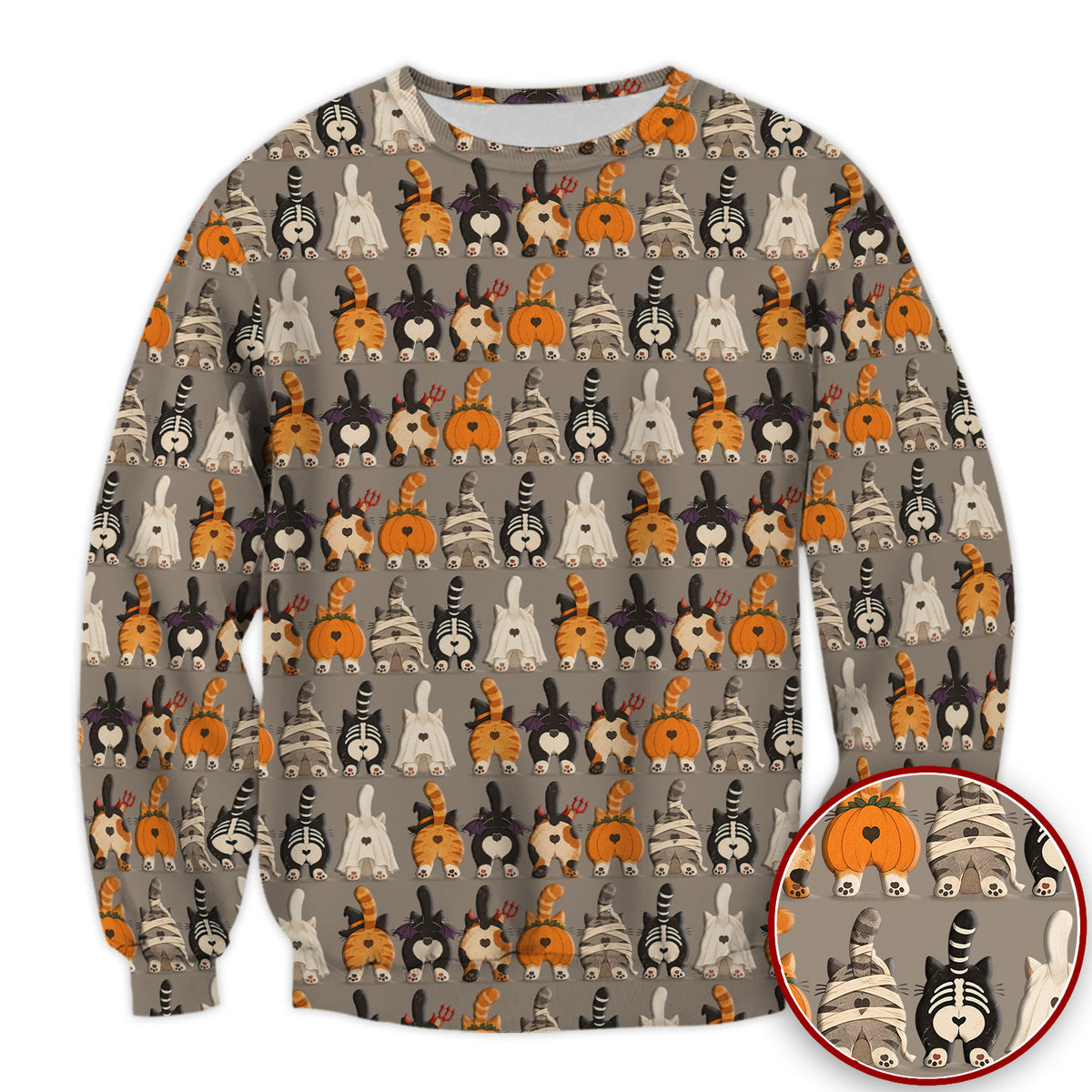 Funny Halloween Cat Butts in Skeleton Ghost and Pumpkin Costumes Nurse Scrub Top | NurseDailyLife