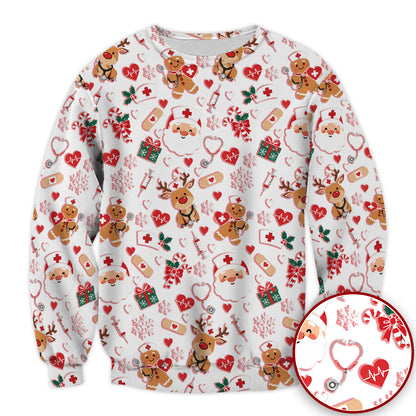 Cute Santa Reindeer and Gingerbread Christmas Nurse Scrub Top | NurseDailyLife