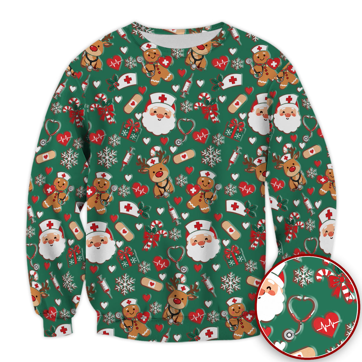 Cute Santa Reindeer and Gingerbread Christmas Nurse Scrub Top | NurseDailyLife