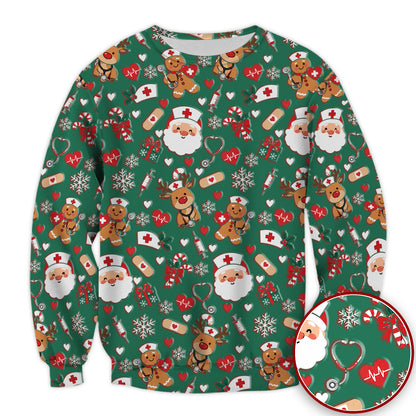 Cute Santa Reindeer and Gingerbread Christmas Nurse Scrub Top | NurseDailyLife
