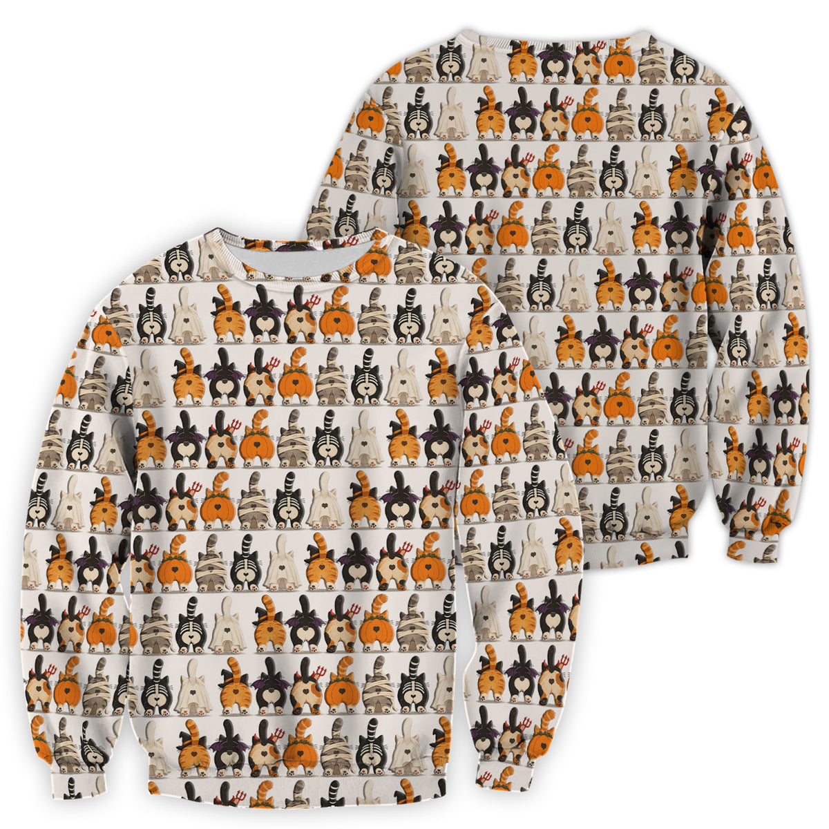 Funny Halloween Cat Butts in Skeleton Ghost and Pumpkin Costumes Nurse Scrub Top | NurseDailyLife