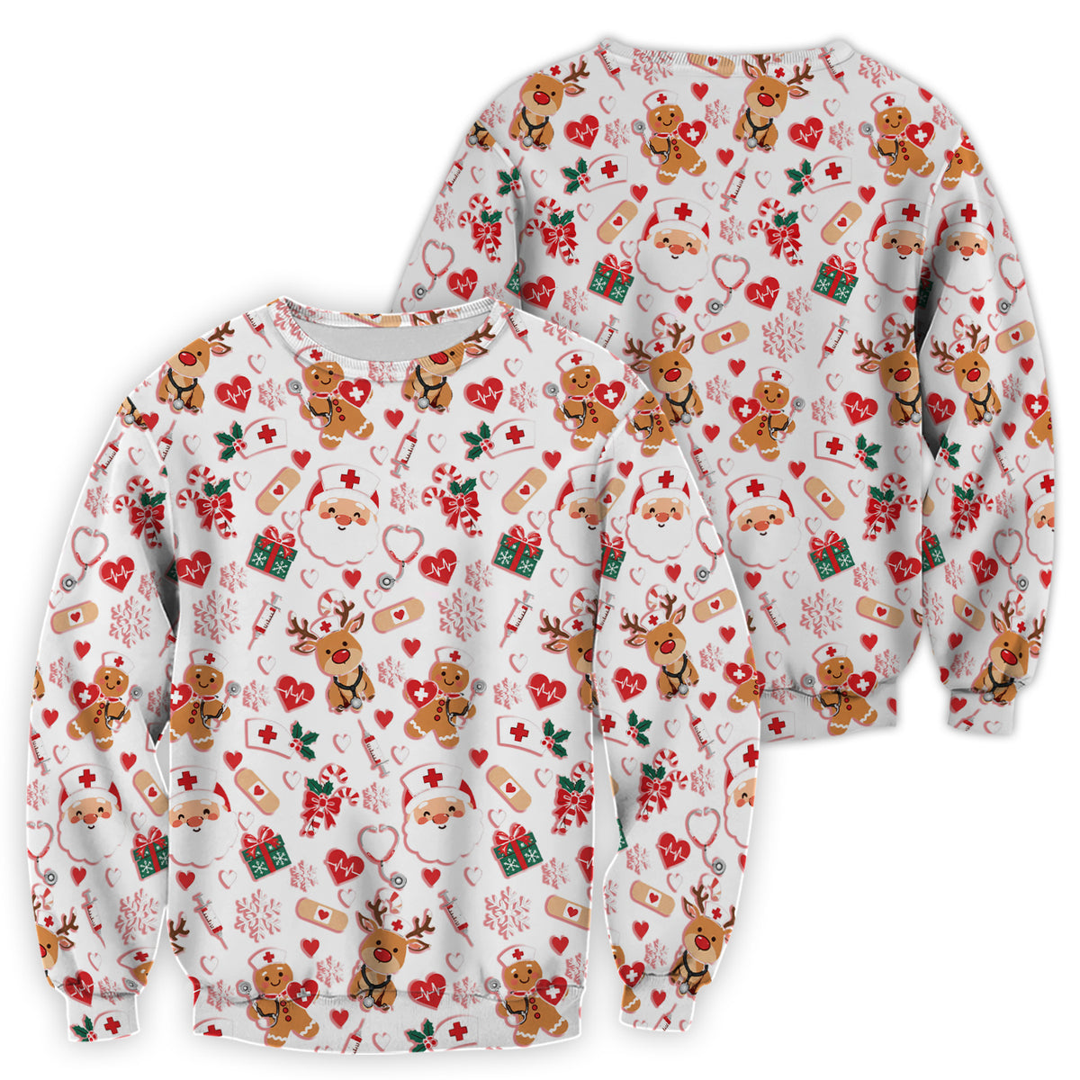 Cute Santa Reindeer and Gingerbread Christmas Nurse Scrub Top | NurseDailyLife