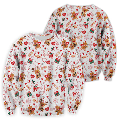 Cute Santa Reindeer and Gingerbread Christmas Nurse Scrub Top | NurseDailyLife
