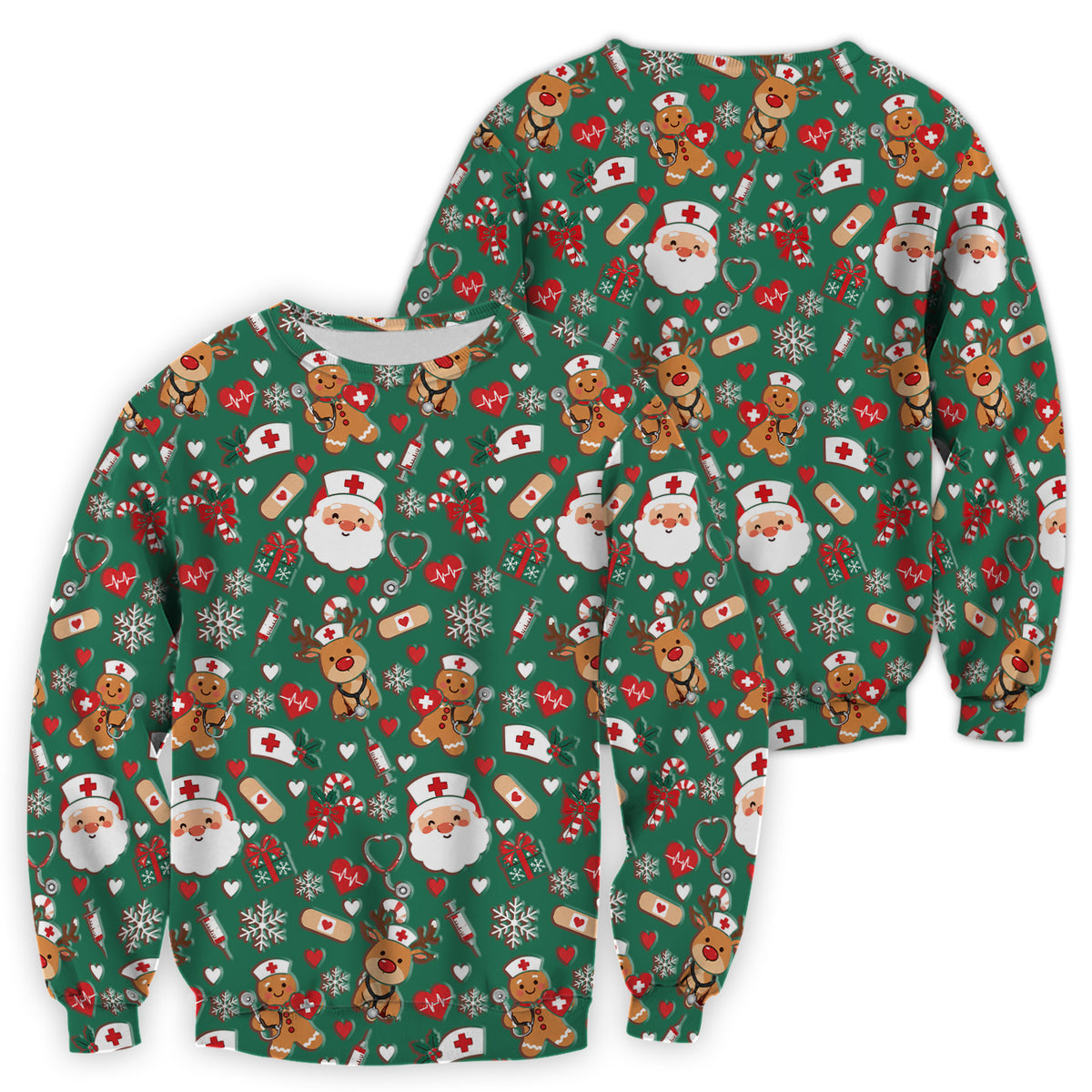 Cute Santa Reindeer and Gingerbread Christmas Nurse Scrub Top | NurseDailyLife