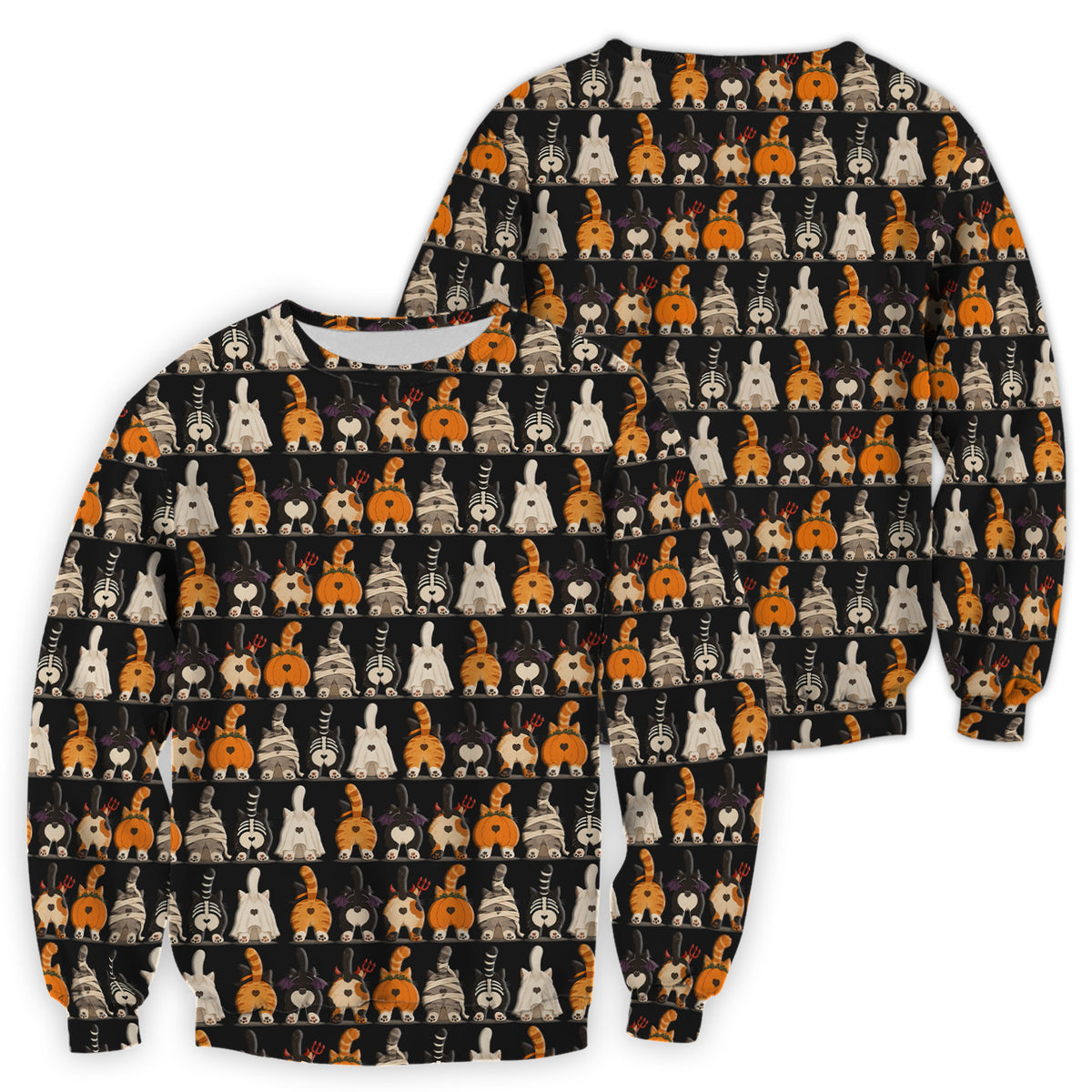 Funny Halloween Cat Butts in Skeleton Ghost and Pumpkin Costumes Nurse Scrub Top | NurseDailyLife