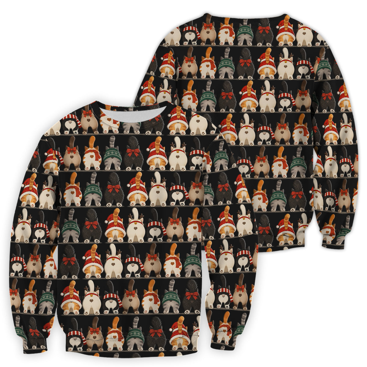 Cute Christmas Cat Butts with Festive Bows and Scarves Nurse Scrub Top | NurseDailyLife