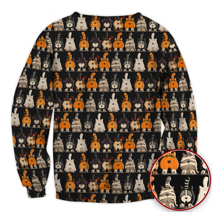 Funny Halloween Cat Butts in Skeleton Ghost and Pumpkin Costumes Nurse Scrub Top | NurseDailyLife