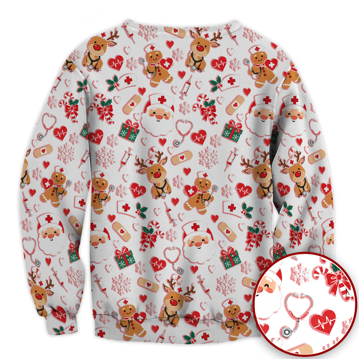 Cute Santa Reindeer and Gingerbread Christmas Nurse Scrub Top | NurseDailyLife