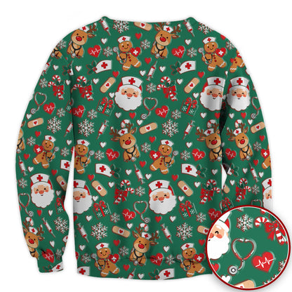 Cute Santa Reindeer and Gingerbread Christmas Nurse Scrub Top | NurseDailyLife