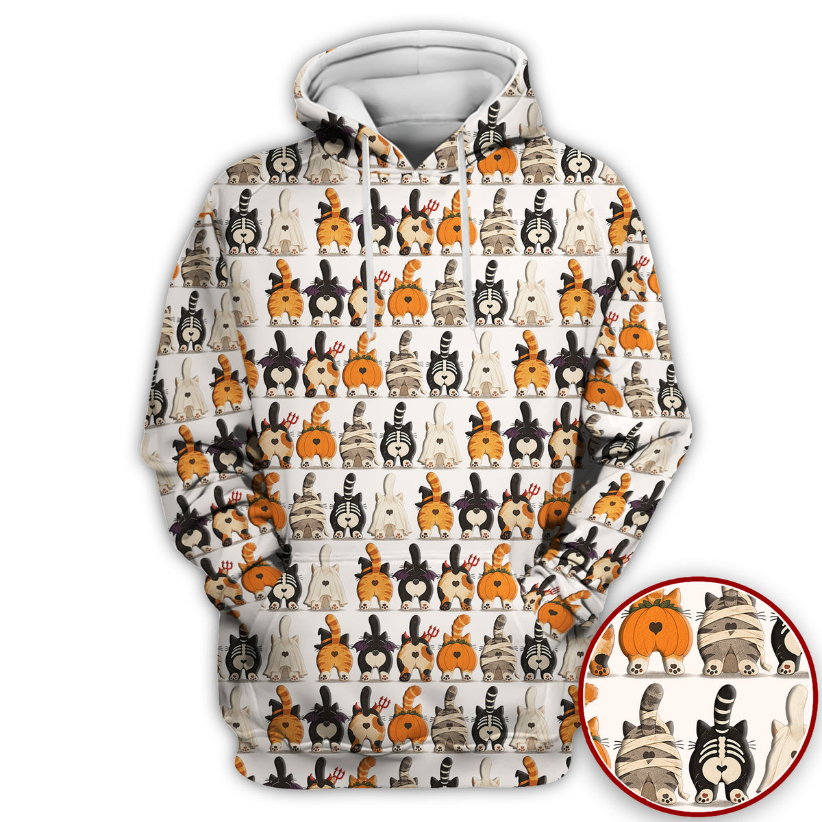 Funny Halloween Cat Butts in Skeleton Ghost and Pumpkin Costumes Nurse Scrub Top | NurseDailyLife
