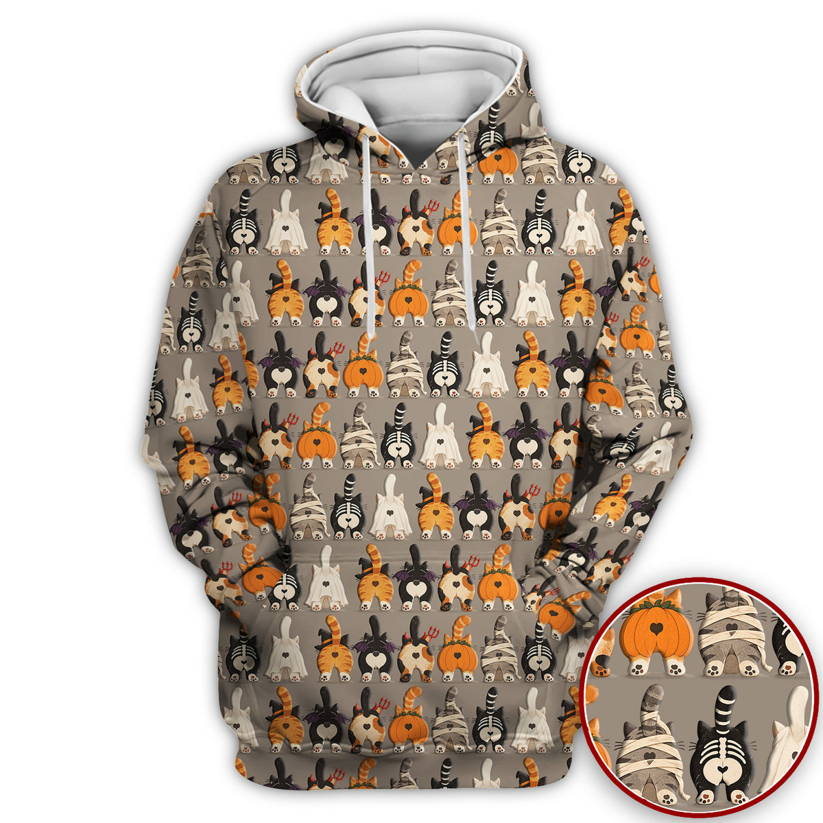 Funny Halloween Cat Butts in Skeleton Ghost and Pumpkin Costumes Nurse Scrub Top | NurseDailyLife