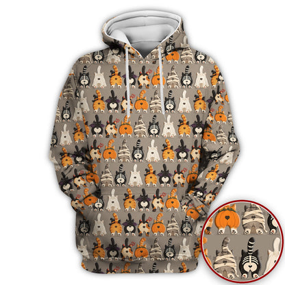 Funny Halloween Cat Butts in Skeleton Ghost and Pumpkin Costumes Nurse Scrub Top | NurseDailyLife