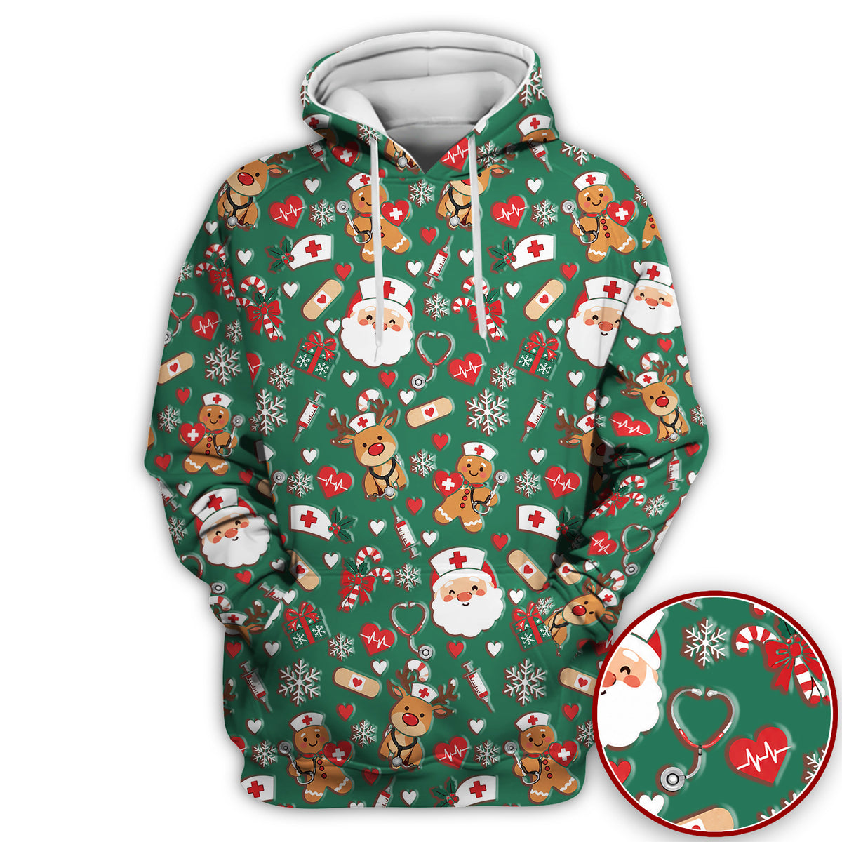 Cute Santa Reindeer and Gingerbread Christmas Nurse Scrub Top | NurseDailyLife