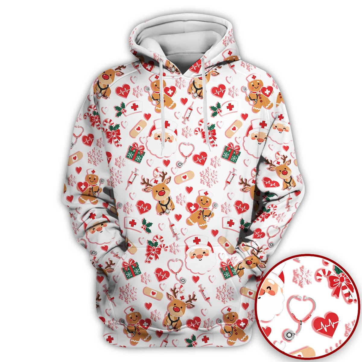 Cute Santa Reindeer and Gingerbread Christmas Nurse Scrub Top | NurseDailyLife