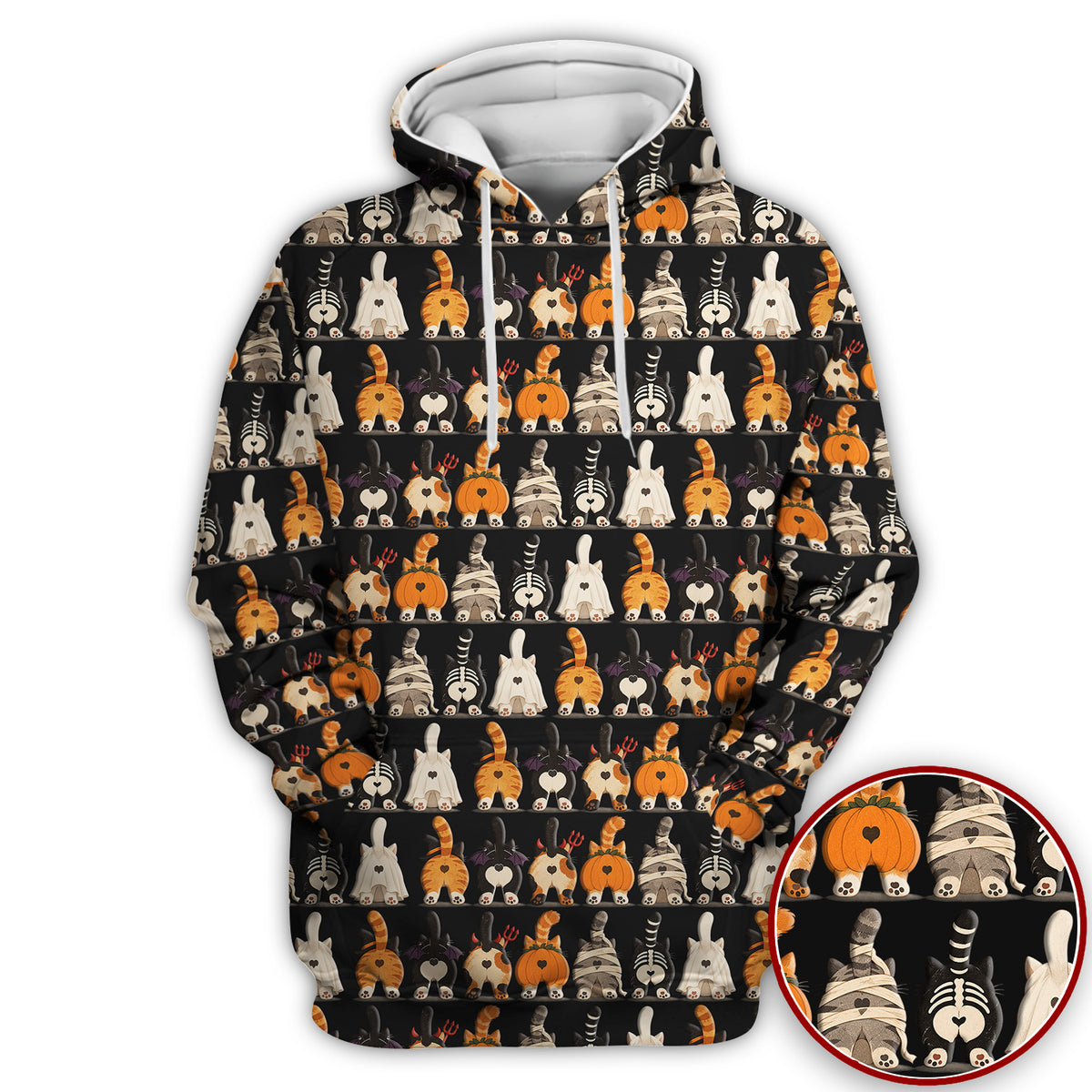 Funny Halloween Cat Butts in Skeleton Ghost and Pumpkin Costumes Nurse Scrub Top | NurseDailyLife