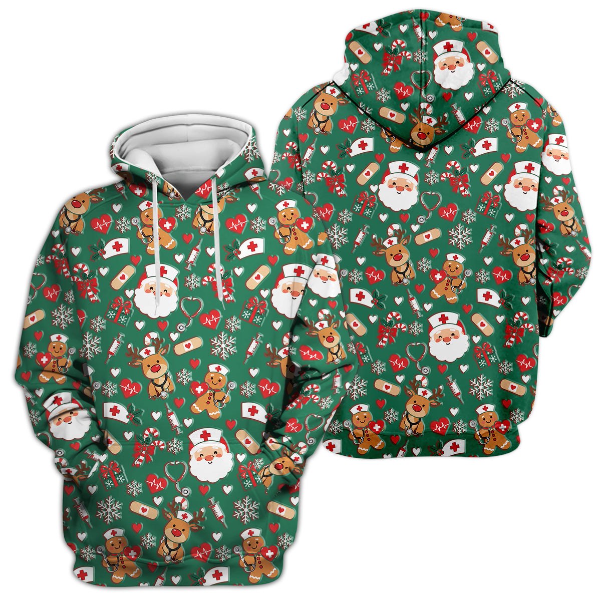 Cute Santa Reindeer and Gingerbread Christmas Nurse Scrub Top | NurseDailyLife