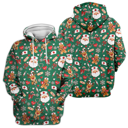 Cute Santa Reindeer and Gingerbread Christmas Nurse Scrub Top | NurseDailyLife