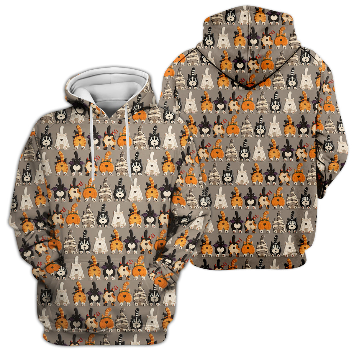 Funny Halloween Cat Butts in Skeleton Ghost and Pumpkin Costumes Nurse Scrub Top | NurseDailyLife
