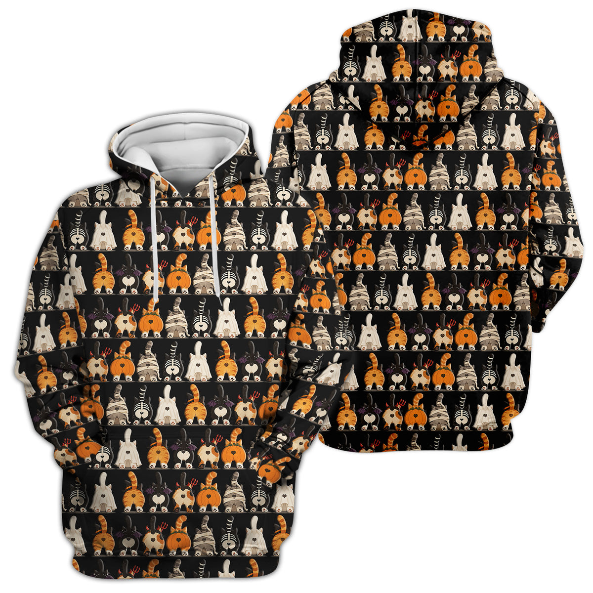 Funny Halloween Cat Butts in Skeleton Ghost and Pumpkin Costumes Nurse Scrub Top | NurseDailyLife