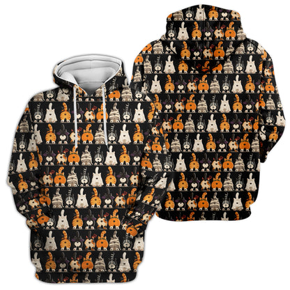 Funny Halloween Cat Butts in Skeleton Ghost and Pumpkin Costumes Nurse Scrub Top | NurseDailyLife