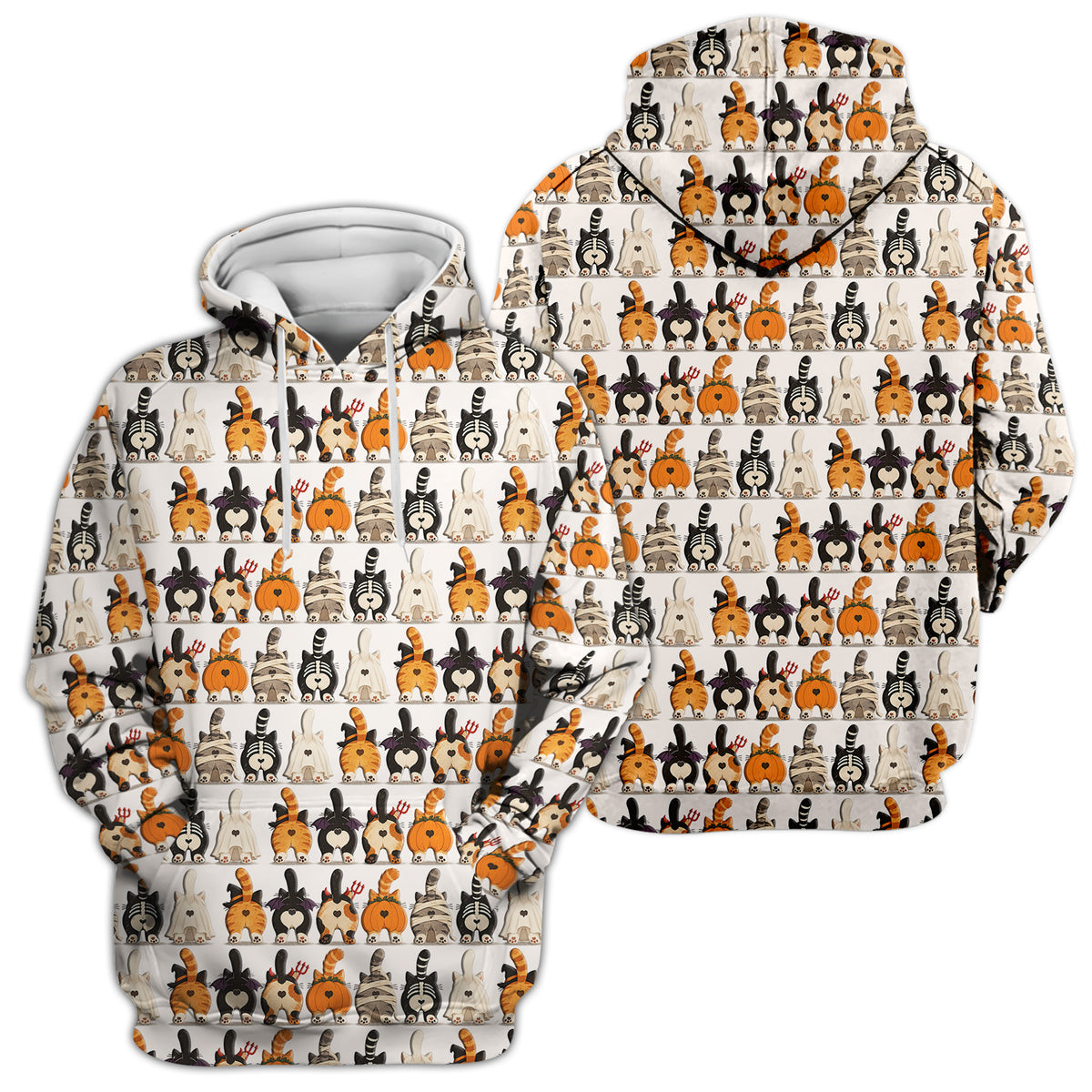 Funny Halloween Cat Butts in Skeleton Ghost and Pumpkin Costumes Nurse Scrub Top | NurseDailyLife