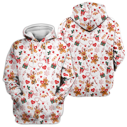 Cute Santa Reindeer and Gingerbread Christmas Nurse Scrub Top | NurseDailyLife
