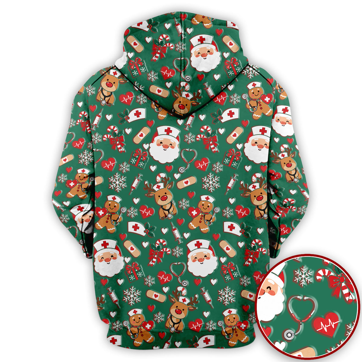 Cute Santa Reindeer and Gingerbread Christmas Nurse Scrub Top | NurseDailyLife