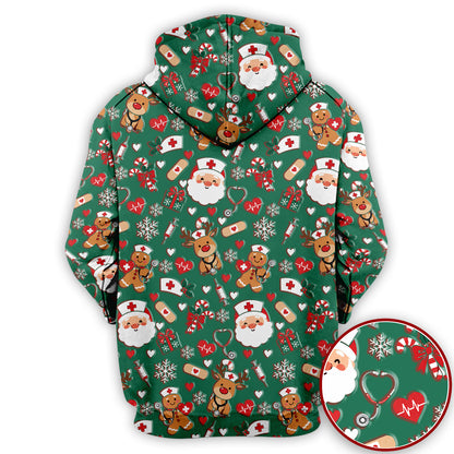 Cute Santa Reindeer and Gingerbread Christmas Nurse Scrub Top | NurseDailyLife