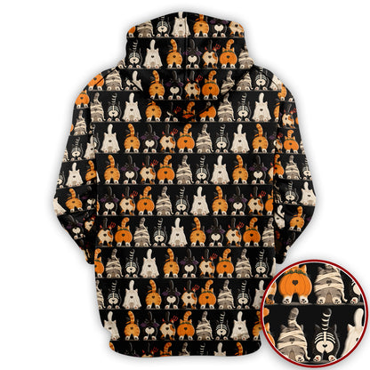 Funny Halloween Cat Butts in Skeleton Ghost and Pumpkin Costumes Nurse Scrub Top | NurseDailyLife