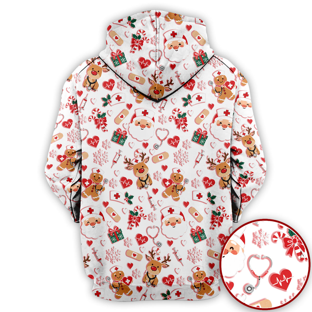 Cute Santa Reindeer and Gingerbread Christmas Nurse Scrub Top | NurseDailyLife