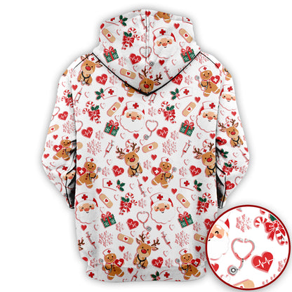 Cute Santa Reindeer and Gingerbread Christmas Nurse Scrub Top | NurseDailyLife