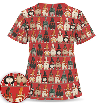 Cute Christmas Cat Butts with Festive Bows and Scarves Nurse Scrub Set | NurseDailyLife