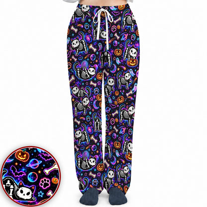 Neon Skeleton Cats and Pumpkins Halloween Nurse Scrub Set | NurseDailyLife