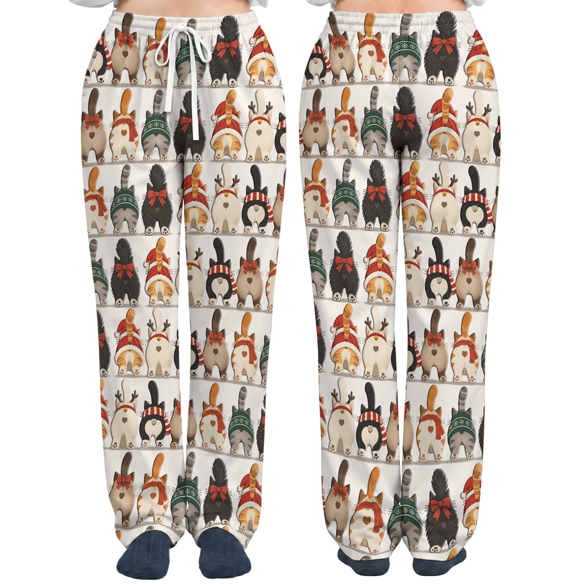 Cute Christmas Cat Butts with Festive Bows and Scarves Nurse Scrub Set | NurseDailyLife
